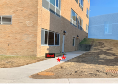 school side entrance with blood markers