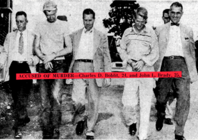 Charles "Donald" Boblit handcuffed (left) and John Leo Brady handcuffed (right).