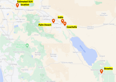 A google map of California, highlighting key city and locations for this story.