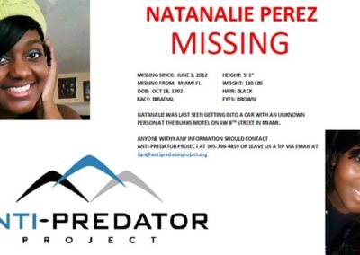 Missing person poster for Natanalie Perez from Anti-Predator Project.