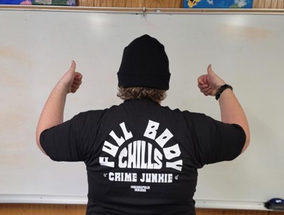 Cadion proudly repping his new Crime Junkie merch! 