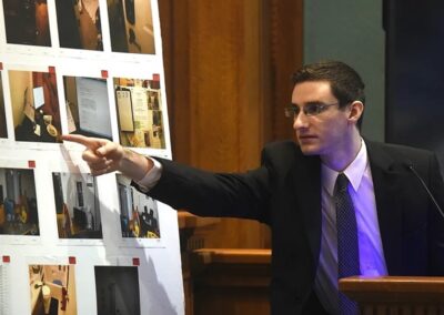 Joe on the stand at his own trial where he is being charged with first degree murder for the death of his wife, Mengqi Ji.