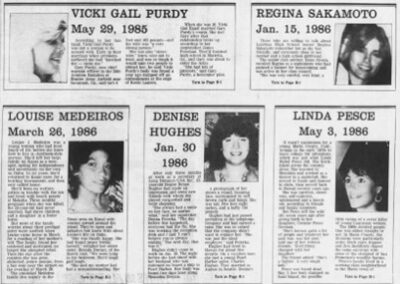 Newspaper clippings highlighting the lives of each of the victims.