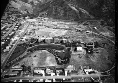 Aerial view photograph of the grounds of St. Mary of the Wasatch.