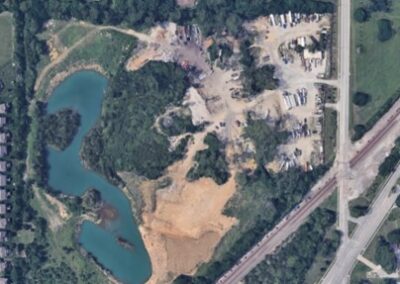 An aerial view of the industrial site in Olathe, Kansas, that police searched in March 2020.