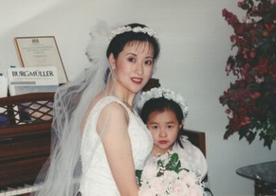 Angela and her niece, Michelle Guo, on her wedding day in 1998.