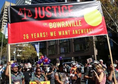 Supporters of the victims’ families hold a protest at the New South Wales Parliament house in Sydney in 2016.