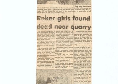 A newspaper clipping regarding the girls being found near the quarry.