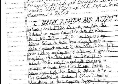 Part One of Eric Hill’s affidavit. The top paragraph is allegedly written by Quinton Tellis, and the bottom section is allegedly written by Eric Hill.