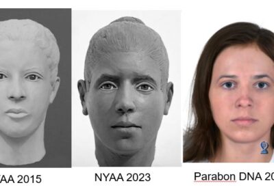 Multiple facial renderings of Patricia have been created over the years.