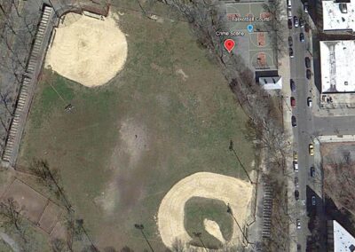 An aerial map of key locations.