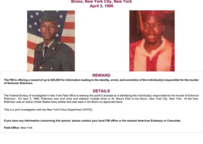 An FBI flier seeking information about Solomon’s murder.