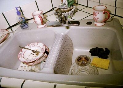 Dishes left in Jodine’s sink.