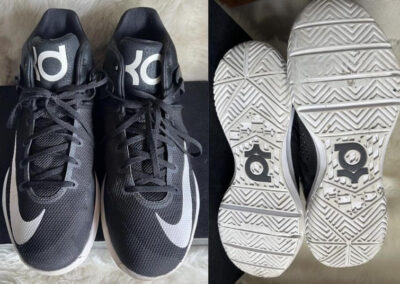The tops and bottoms of Nike KD Trey 5 IV shoes.