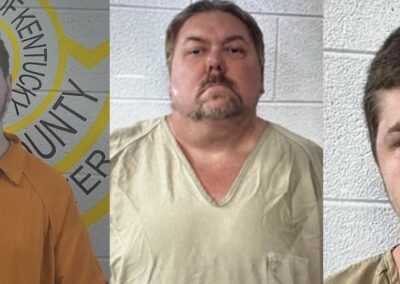 From left to right: Michael “MK” McKinney III, Dr. Michael McKinney II, and Josh Mullins’ mugshot photos.