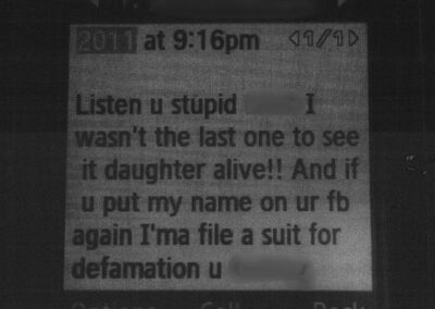 One of the Facebook messages that Antoine sent to Leslie in 2011.