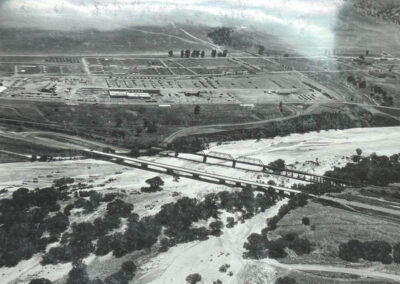 An aerial photo of the bridge near the Salinas riverbed.