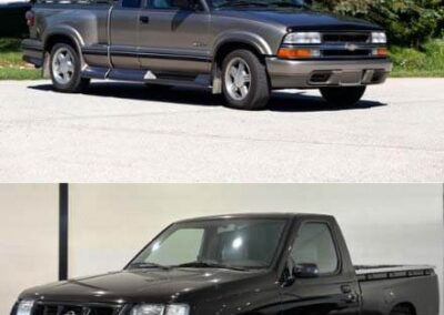 Top: Chevy S-10, the model of truck that Ernest allegedly bought for his daughter sometime before 1992. Bottom: Nissan Datsun, the model of truck reported by a witness as being parked in Elena’s driveway the morning she was killed.