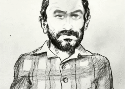 The sketch of the man that witnesses saw filming Sharon’s yard before the attack