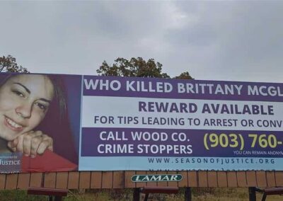 Brittany’s billboard from a Season of Justice Grant.