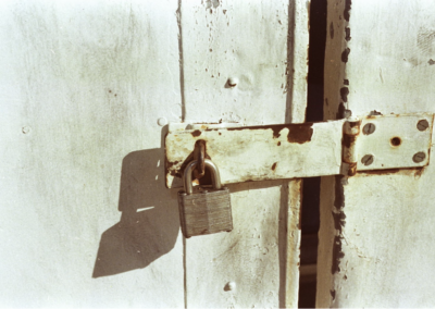 The padlock used to lock Margaret’s garage doors.