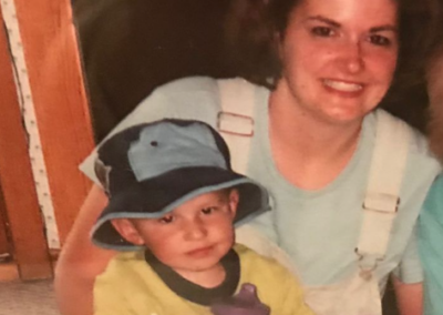 Sue holding her son, Tate