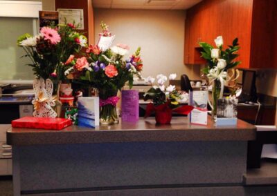 Flowers in memory of Laura at her work