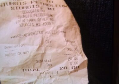 A photo of Brittany’s gas receipt from the night she went missing that allegedly turned back up.