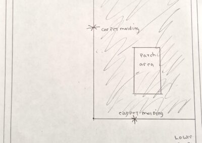 A sketch drawn by a flooring installer showing the basement he remembers working in.