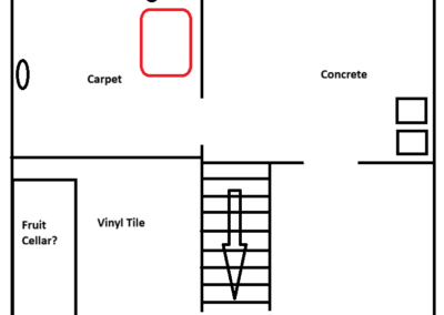 A diagram of the Krueger home's basement used to compare the known layout with the witness's recollection.