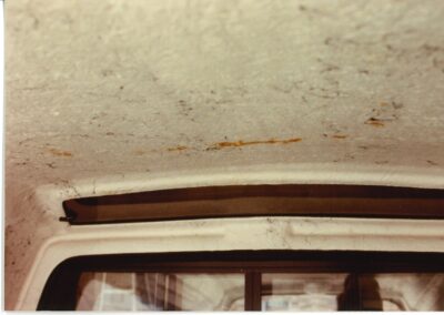 The red, sandy residue collected from the ceiling of Tracey's truck