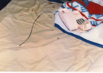 The phone line in Cathy and Mike’s bedroom that had been cut. Courtesy: Three Rivers Police Department