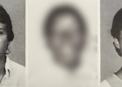 Cathy’s fiancé Mike Warner (left) and suspect Robert Waters (right) pictured together in the same high school yearbook. Source: Three Rivers High School