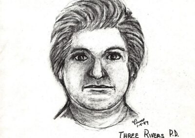 A sketch of the female allegedly seen by a witness entering Cathy’s apartment around the time of the murder. Source: Three Rivers Police Department