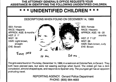 A poster created in an effort to identify the two young girls found abandoned at Colonia Park in Oxnard, California.
